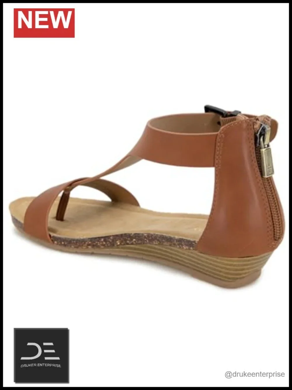 T-Strap Wedge Sandal w/ Ortholite Cushion, Stacked Heel, Open Toe, Faux Leather